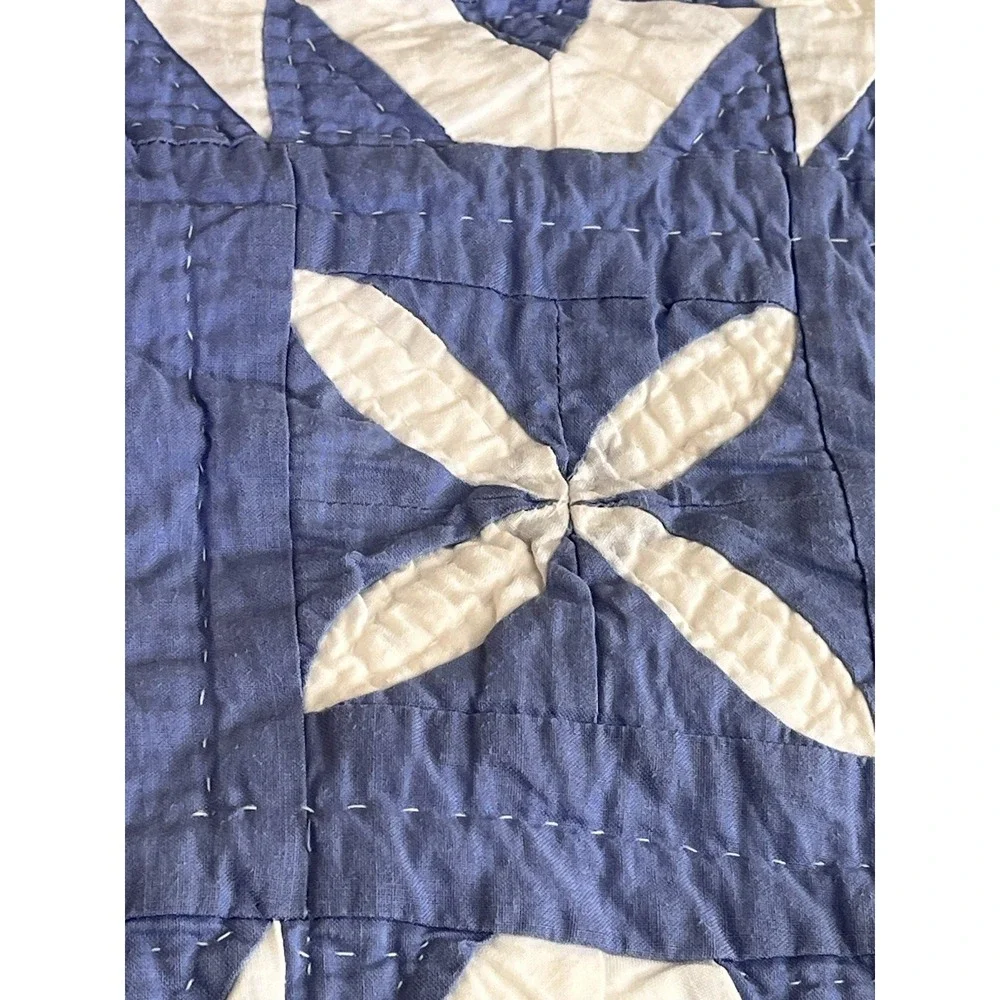 Vintage Cornflower Blue & White Handmade Quilt Sampler Geometric Zig Zag 85x90